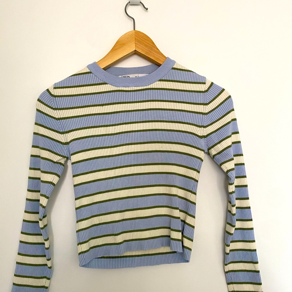 Zara striped cropped long sleeve sweater